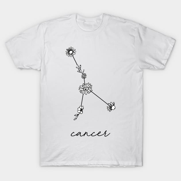 Cancer Zodiac Wildflower Constellation T-Shirt by aterkaderk